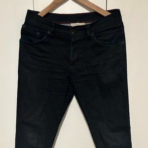 Raleigh Denim Slim Fit Raw Denim Button Fly Black Jeans Indigo Undertones 30